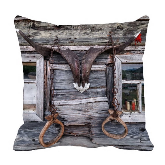 PKQWTM Styled Cowboy Horns Bed Decor Pillow Cases Zippered Cushion Cover Size 16x16 Inches