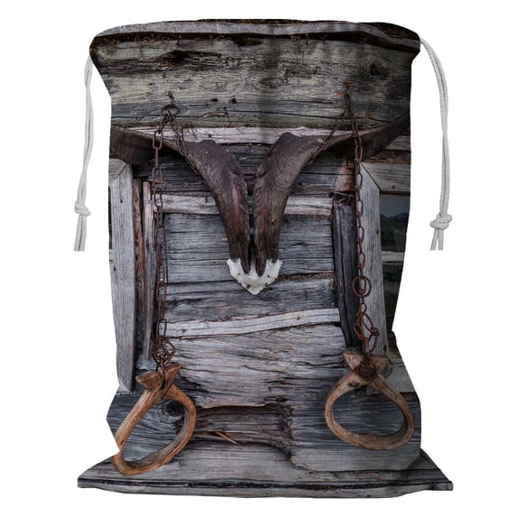 PKQWTM Styled Cowboy Horns Storage Basket Laundry Bag with Drawstring Size 18x24 Inch