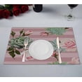 thumbnail image 1 of PKQWTM Succulents Roses Floral Ornament With Dusty Pink Stripes Kitchen Dining Table Mats Placemats Size 12x18 Inches, Set of 2 Pieces, 1 of 2