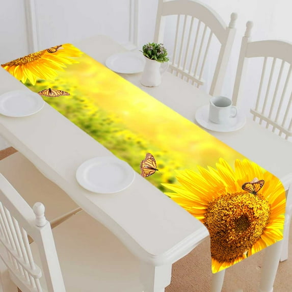 PKQWTM Sunflower and monarch butterflies Cotton and Linen Table Runner Kitchen Dining Room Supplies Size 16x72 Inch