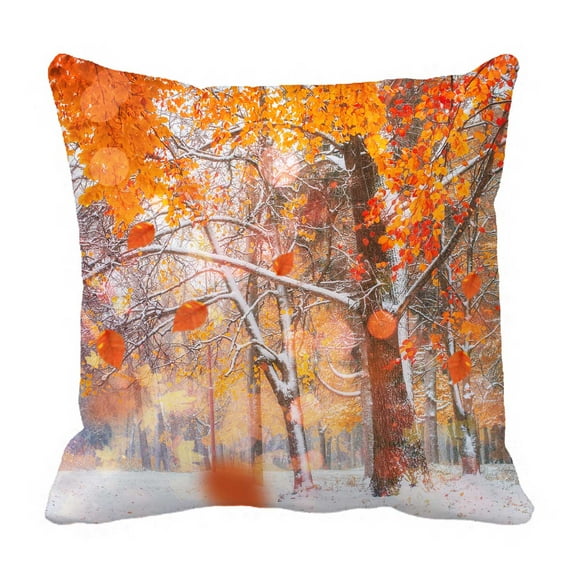 PKQWTM Sunlight Breaks Autumn Leaves Trees Winter Bed Decor Pillow Cases Zippered Cushion Cover Size 18x18 Inches