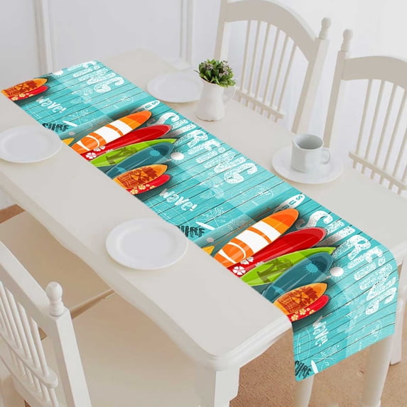 PKQWTM Surf Club Surfboards Cotton and Linen Table Runner Kitchen Dining Room Supplies Size 16x72 Inch