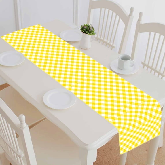 PKQWTM Tablecloth Yellow Diagonal Cotton and Linen Table Runner Kitchen Dining Room Supplies Size 16x72 Inch
