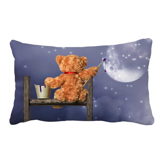 PKQWTM Teddy Bear Sitting On Ladder Painting Night Sky Bed Decor Pillow Cases Zippered Cushion Cover Size 20x30 Inches