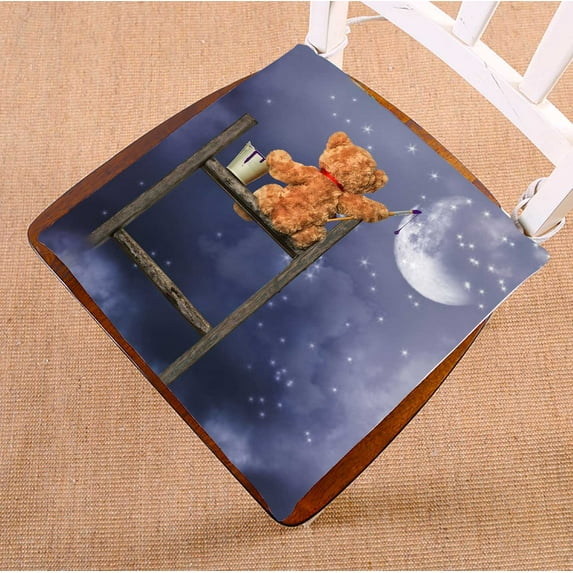 PKQWTM Teddy Bear Sitting On Ladder Painting Night Sky Chair Pads Chair Mat Seat Cushion Chair Cushion Floor Cushion Size 16x16 inches