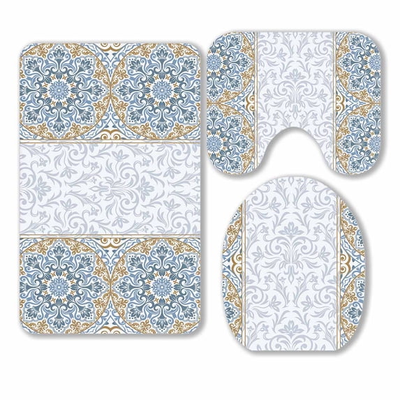 PKQWTM Template frame 3 Piece Bathroom Rugs Set Bath Rug Contour Mat and Toilet Lid Cover