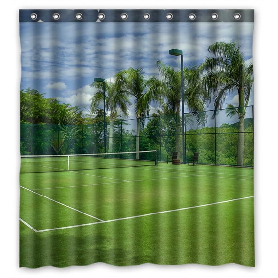 PKQWTM Tennis Grass Court WaterProof Polyester Fabric Shower Curtain Size 66x72 Inches