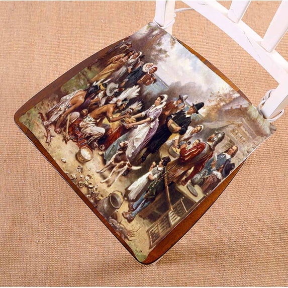 PKQWTM The First Thanksgiving Painting Chair Pads Chair Mat Seat Cushion Chair Cushion Floor Cushion Size 16x16 inches