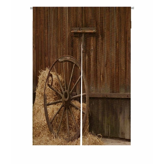 PKQWTM The Old Antique Wheel Door Curtain Window Cover Home Decor Hanging Curtain Size 85x120 CM