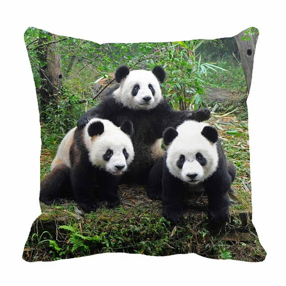 PKQWTM Three Giant Pandas Posing For Camera Bed Decor Pillow Cases Zippered Cushion Cover Size 18x18 Inches