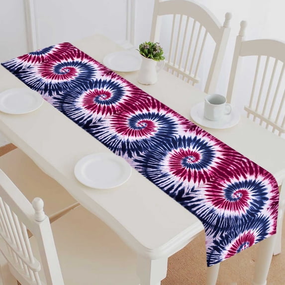 PKQWTM Tie Dye Abstract Patterns Cotton and Linen Table Runner Kitchen Dining Room Supplies Size 14x72 Inch