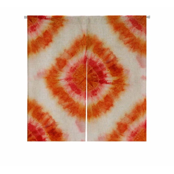 PKQWTM Tie-Dye Pattern Of Red And Orange Color On White Silk Door Curtain Window Cover Home Decor Hanging Curtain Size 85x90 CM