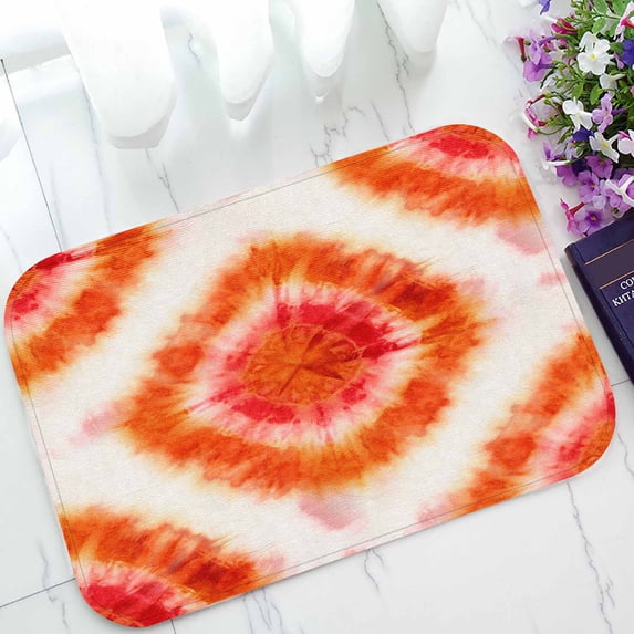 PKQWTM Tie-Dye Pattern Of Red And Orange Color On White Silk Home Decor Floor Mat Area Rug Doormat Size 15.7x23.6 Inches