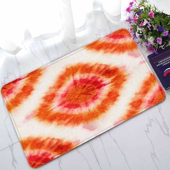 PKQWTM Tie-Dye Pattern Of Red And Orange Color On White Silk Home Decor Floor Mat Area Rug Doormat Size 18x30 Inches