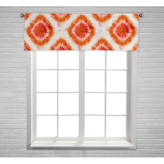 PKQWTM Tie-Dye Pattern Of Red And Orange Color On White Silk Window Curtain Valance Rod Pocket 54x18 inch