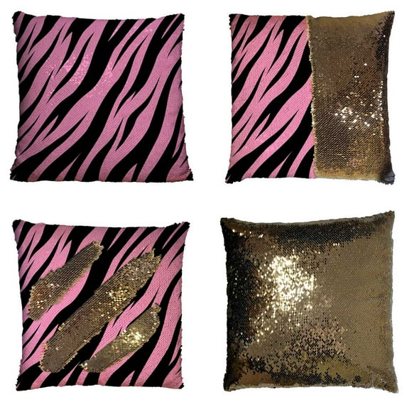 PKQWTM Tiger Reversible Mermaid Cushion Cover Home Decor Sequin Pillow Case Size 20x20 inches