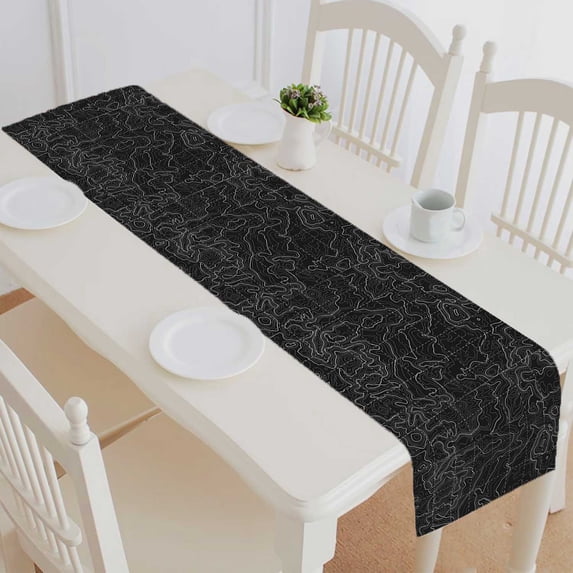 PKQWTM Topographic Map Topo Contour Map Cotton and Linen Table Runner Kitchen Dining Room Supplies Size 16x72 Inch