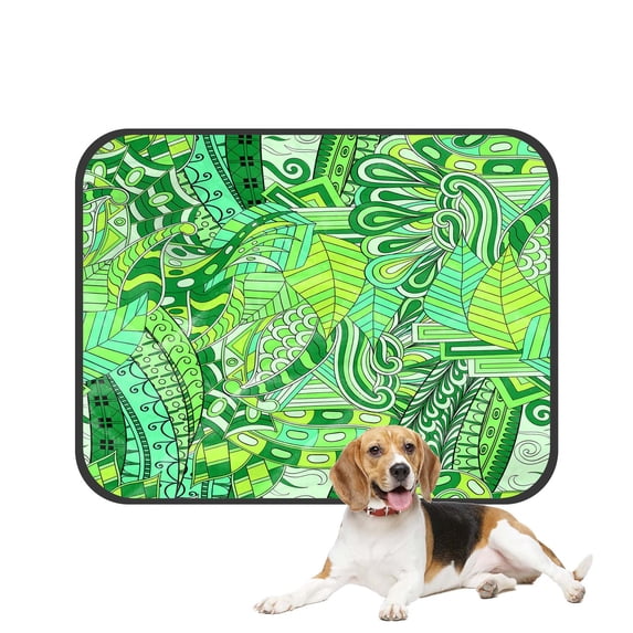 PKQWTM Tracery Mehendi Green Doodle Texture Algae Sea Motif Pet Dog Cat Bed Pee Pads Mat Cushion Potty Dogsblankets Crate Bed Kennel 20x24 inch