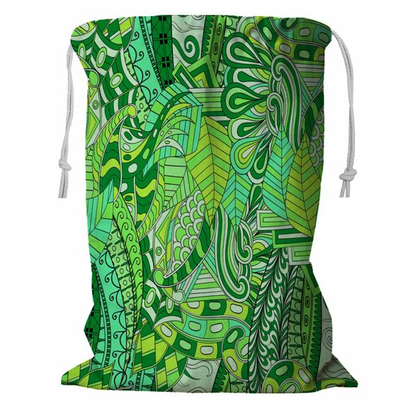 PKQWTM Tracery Mehendi Green Doodle Texture Algae Sea Motif Storage Basket Laundry Bag with Drawstring Size 18x24 Inch