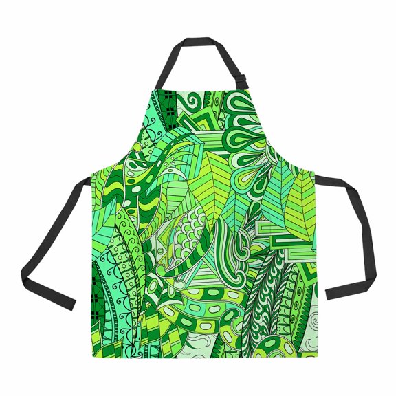 PKQWTM Tracery Mehendi Green Doodle Texture Algae Sea Motif Unisex Adjustable Bib Apron with Pockets for Commercial Restaurant and Home Kitchen Use