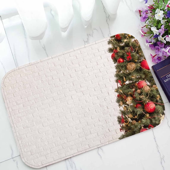 PKQWTM Traditional Christmas Tree White Brick Wall Home Decor Floor Mat Area Rug Doormat Size 15.7x23.6 Inches
