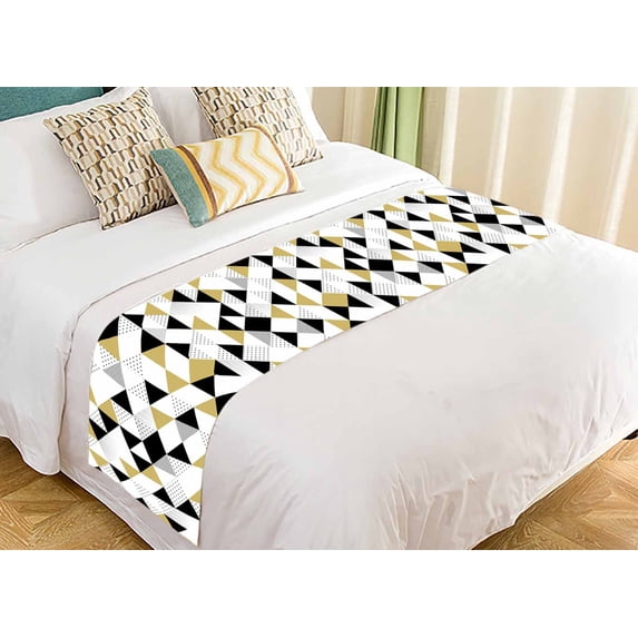 PKQWTM Triangles Gold Black White Triangle Bed Runner Bedroom Bedding Decor Bedding Scarf Size 20x95 inches