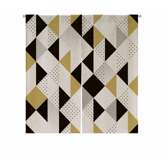 PKQWTM Triangles Gold Black White Triangle Door Curtain Window Cover Home Decor Hanging Curtain Size 85x90 CM