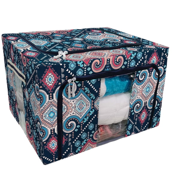 PKQWTM Tribal vintage ethnic Storage Bag Clear Window Storage Bins Boxes Large Capacity Foldable Stackable Organizer With Steel Metal Frame For Bedding,Clothes,Closets, Bedrooms