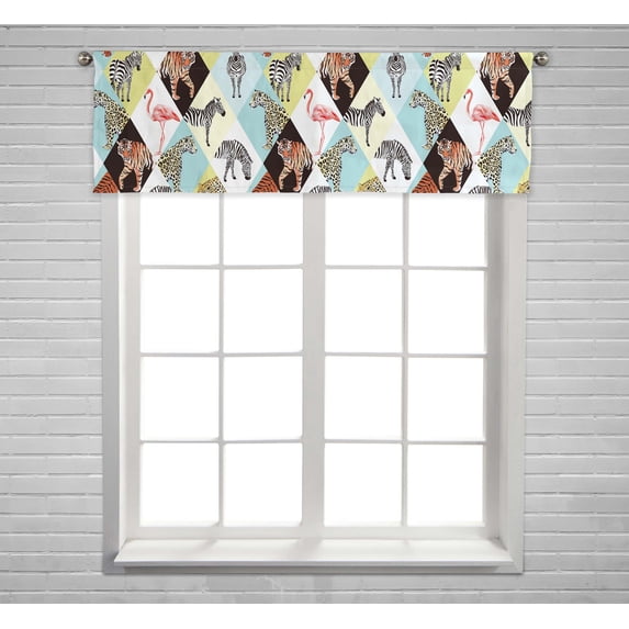 PKQWTM Tropical Animals Jungle Zebrapink Flamingo Tiger Lion Window Curtain Valance Rod Pocket 54x18 inch