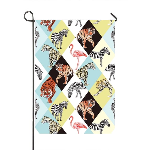 PKQWTM Tropical Animals Jungle Zebrapink Flamingo Tiger Lion Yard Decor Home Garden Flag Size 28x40 Inches