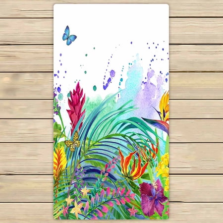 PKQWTM Tropical Leaves Flowers Butterfly Summer Floral Microfiber Bath Towels Bathroom Body Shower Towel Size 30x56 Inches