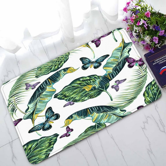 PKQWTM Tropical Leaves Jungle Leaf Butterflies Home Decor Floor Mat Area Rug Doormat Size 18x30 Inches