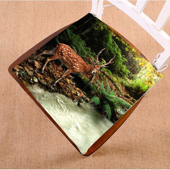 PKQWTM Tropical Stream And Sika Deer Chair Pads Chair Mat Seat Cushion Chair Cushion Floor Cushion Size 20x20 inches