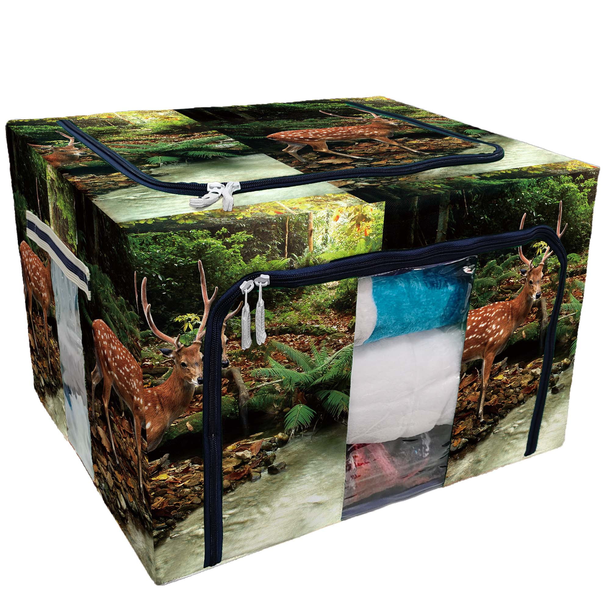 PKQWTM Tropical Stream And Sika Deer Storage Bag Clear Window Storage ...