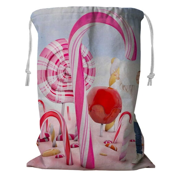 PKQWTM Two Girls In Candy Land Storage Basket Laundry Bag with Drawstring Size 18x24 Inch