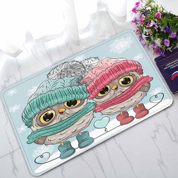 PKQWTM Two Owls Boy And Girl In Hats And Scarves Home Decor Floor Mat Area Rug Doormat Size 18x30 Inches