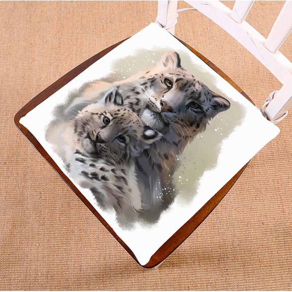 PKQWTM Two Snow Leopards Chair Pads Chair Mat Seat Cushion Chair Cushion Floor Cushion Size 16x16 inches