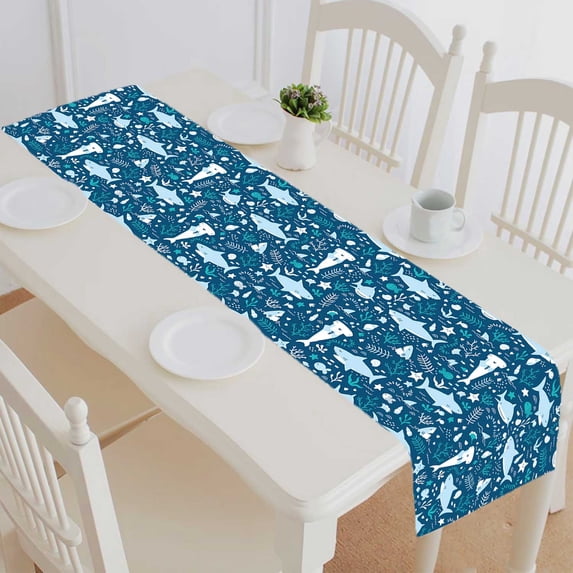 PKQWTM Underwater Cute Sharks Cotton and Linen Table Runner Kitchen Dining Room Supplies Size 14x72 Inch