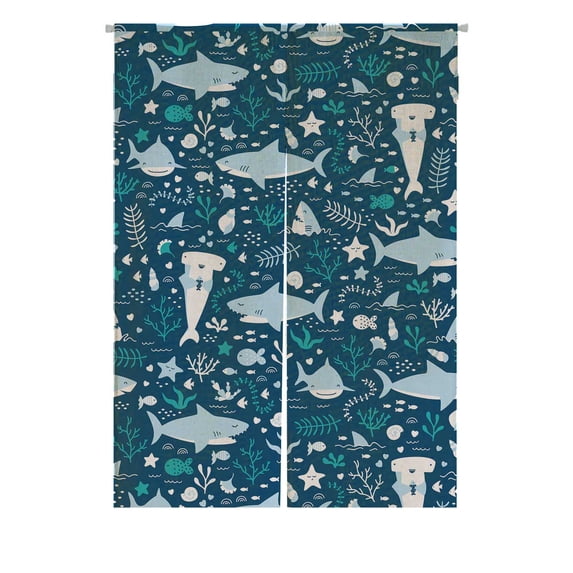 PKQWTM Underwater Cute Sharks Door Curtain Window Cover Home Decor Hanging Curtain Size 85x120 CM