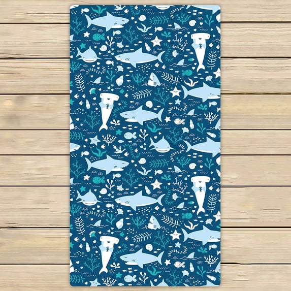 PKQWTM Underwater Cute Sharks Microfiber Bath Towels Bathroom Body Shower Towel Size 30x56 Inches