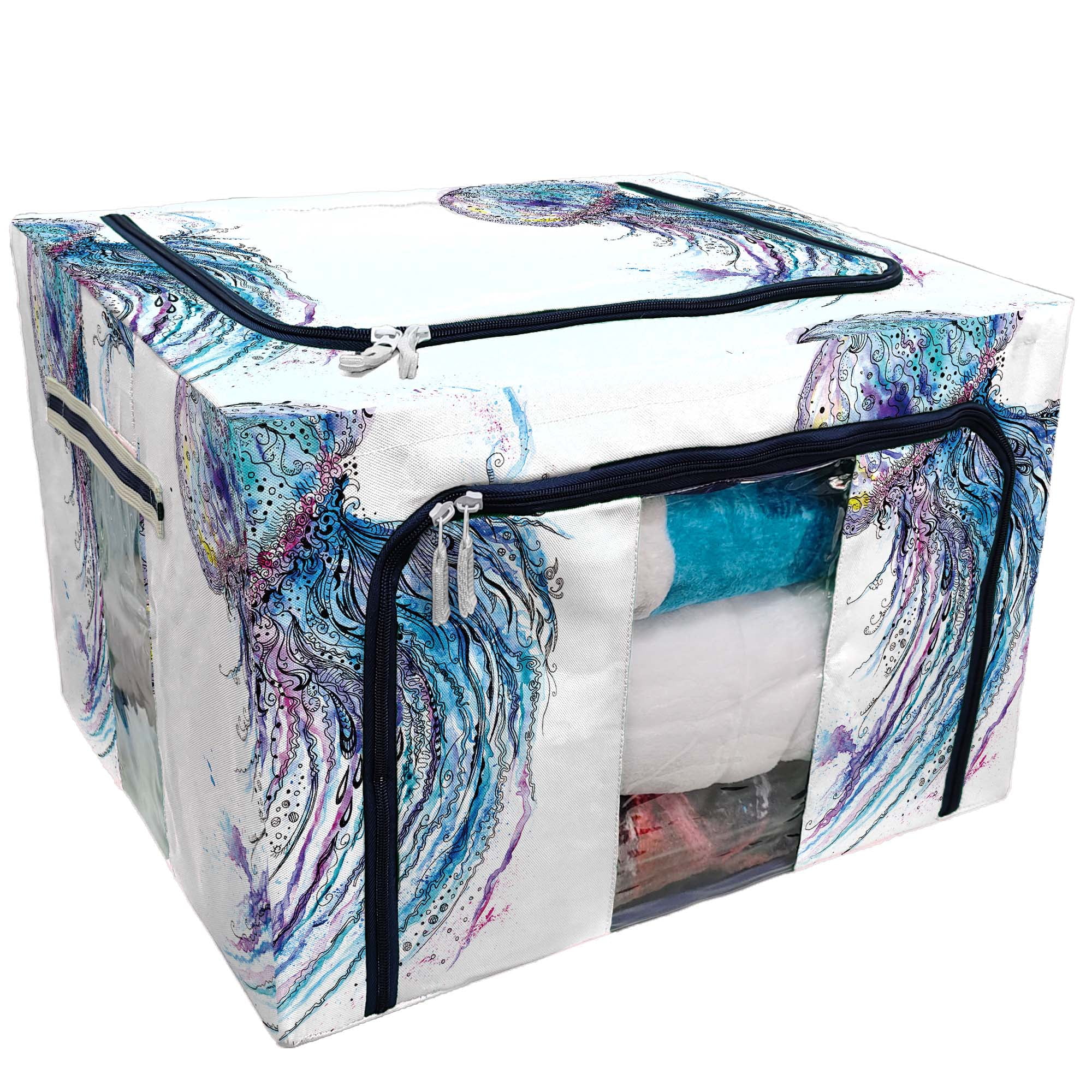 PKQWTM Underwater Deep Ocean Sea Life Watercolor Jellyfish Storage Bag