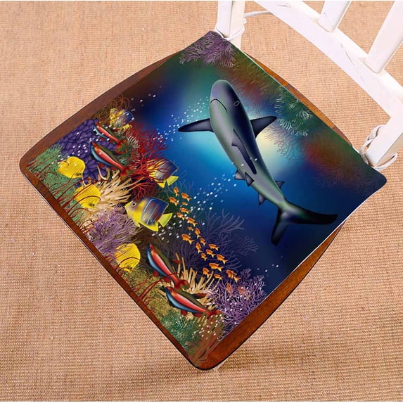 PKQWTM Underwater Shark Tropical Fish Chair Pads Chair Mat Seat Cushion Chair Cushion Floor Cushion Size 16x16 inches