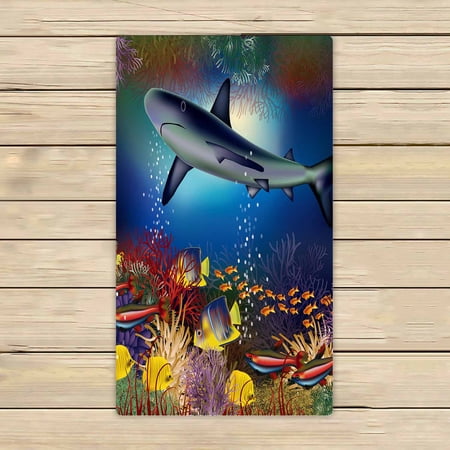 PKQWTM Underwater Shark Tropical Fish Microfiber Bath Towels Bathroom Body Shower Towel Size 16x28 Inches