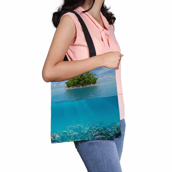PKQWTM Underwater coral reef seabed tropical island Canvas Shoulder Bags Handbags Tote Bags Shopping Bag
