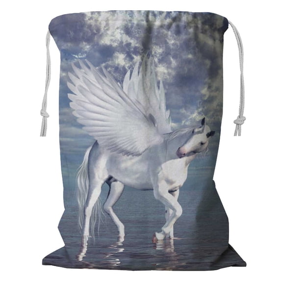 PKQWTM Unicorn And Pegasus Storage Basket Laundry Bag with Drawstring Size 18x24 Inch