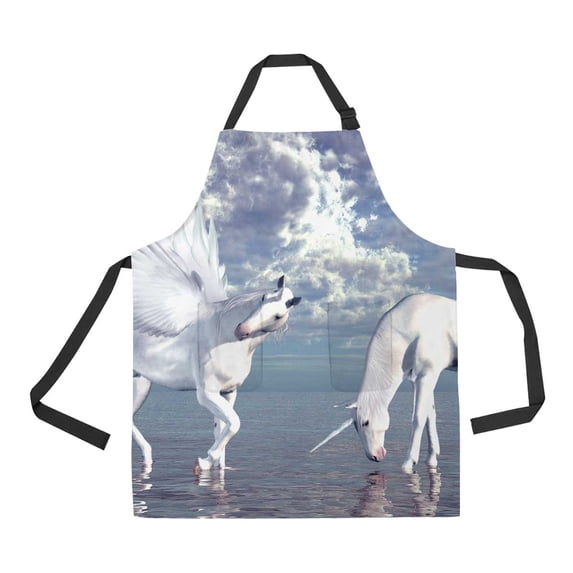 PKQWTM Unicorn And Pegasus Unisex Adjustable Bib Apron with Pockets for Commercial Restaurant and Home Kitchen Use