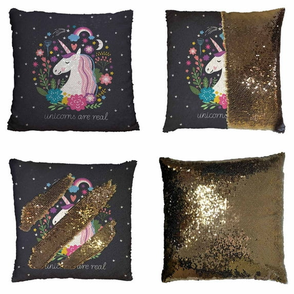 PKQWTM Unicorn Are Real Reversible Mermaid Cushion Cover Home Decor Sequin Pillow Case Size 18x18 inches