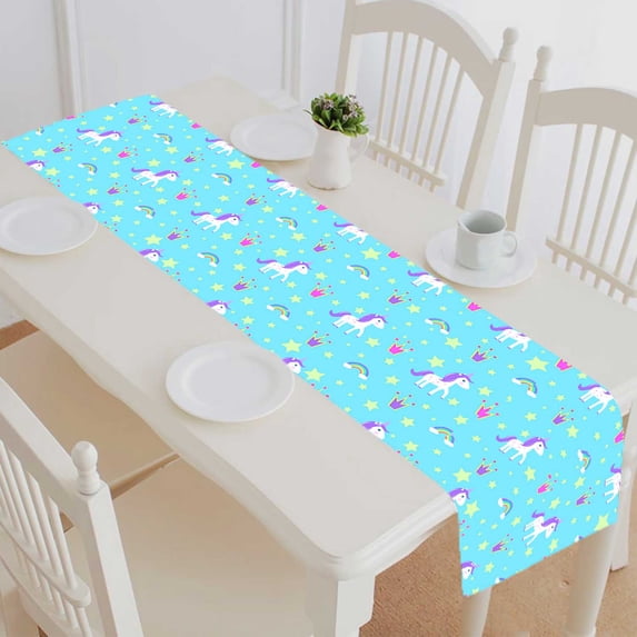 PKQWTM Unicorn Cotton and Linen Table Runner Kitchen Dining Room Supplies Size 14x72 Inch