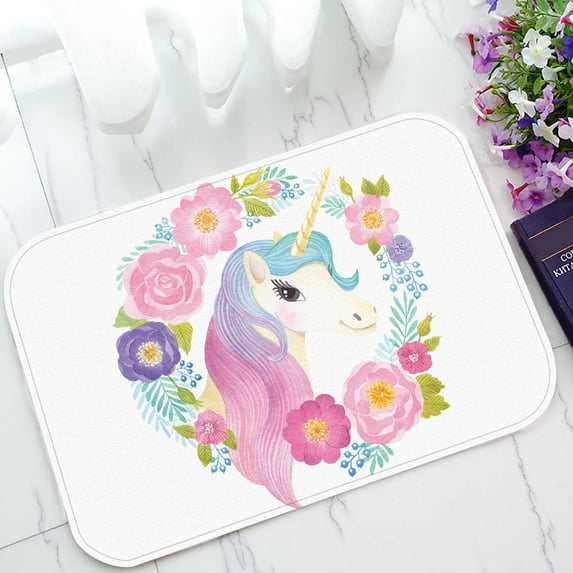 PKQWTM Unicorn Flowers Home Decor Floor Mat Area Rug Doormat Size 15.7x23.6 Inches