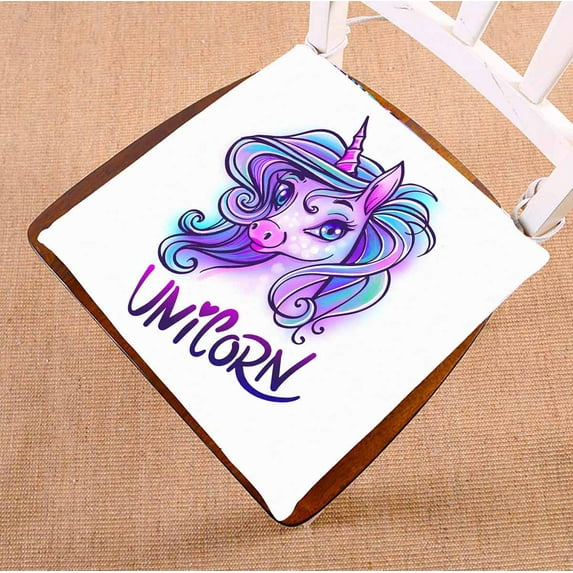 PKQWTM Unicorn Head Portrait Chair Pads Chair Mat Seat Cushion Chair Cushion Floor Cushion Size 16x16 inches